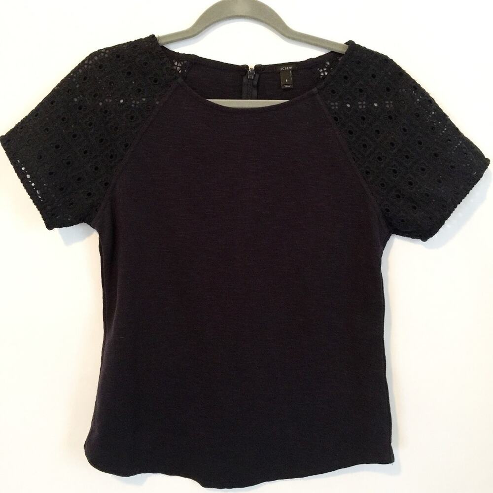 J. Crew Navy Lace Sleeve Top Navy Blue Size Small